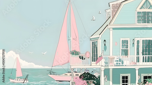 Vintage Gouache of Sunny New England