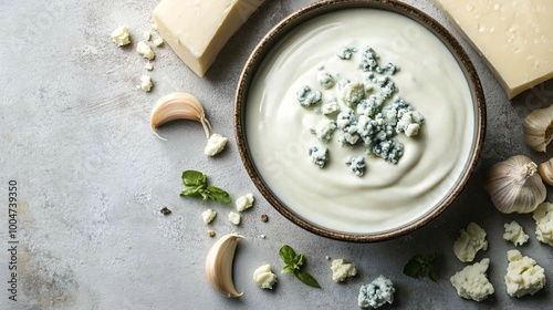 Wallpaper Mural A creamy blue cheese dressing in a small bowl surrounded by crumbled blue cheese, garlic, and buttermilk Torontodigital.ca