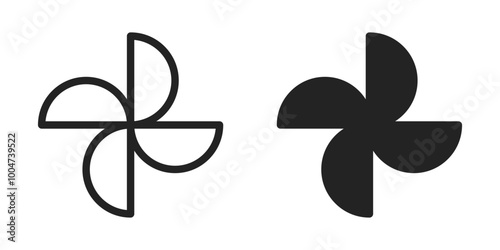 Wind air fun propeller and also paper windmill black isolated illustration set. Vector icons in flat style