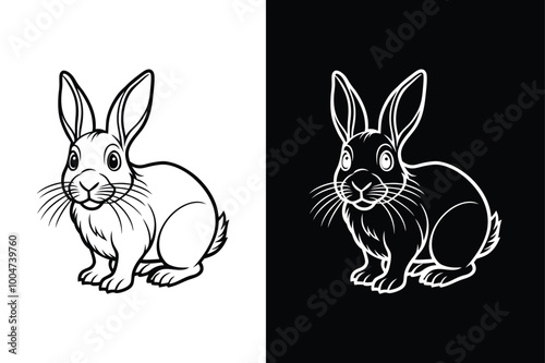 Black side lineout of a rabbit isolated on white background.