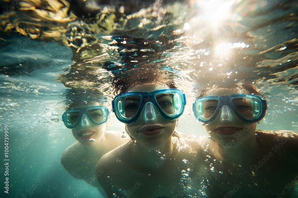 Naklejka premium Underwater adventure with snorkeling masks