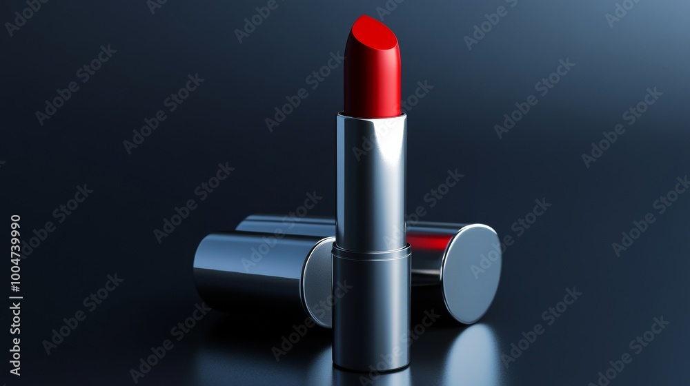 Two red lipsticks are displayed on a dark background Two red lipsticks are displayed on a dark background