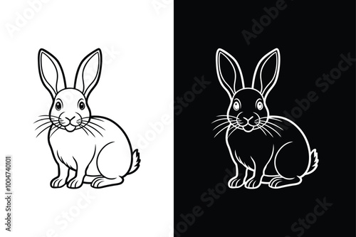 Black side lineout of a rabbit isolated on white background.