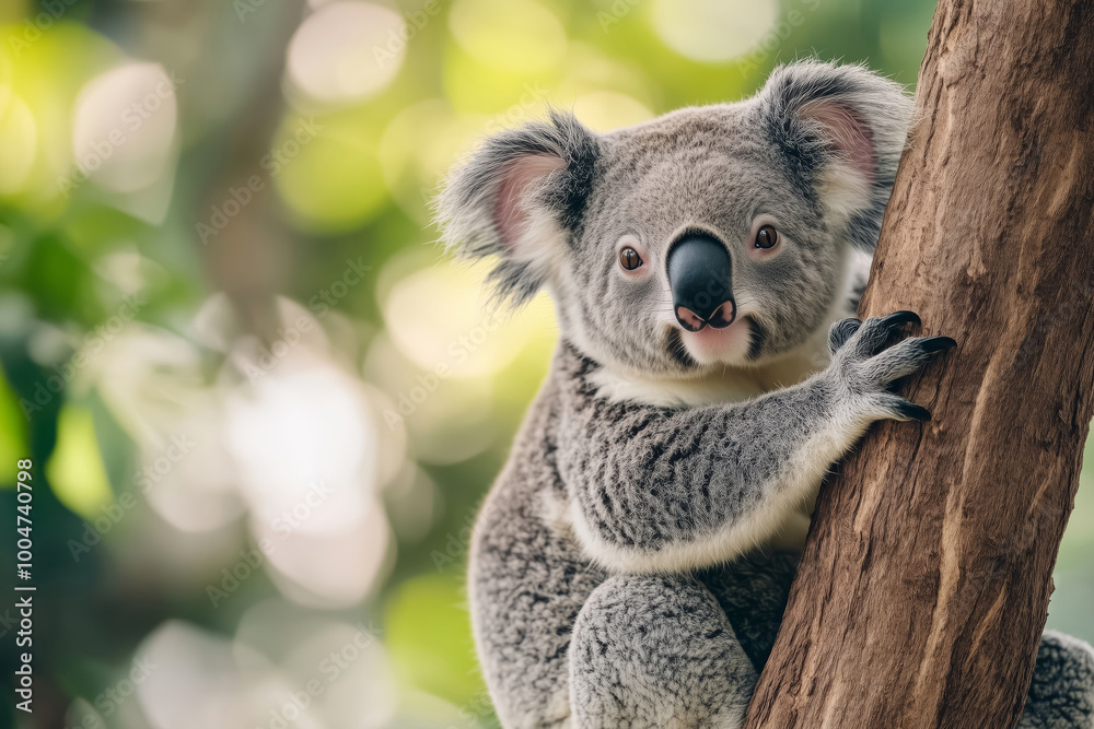 Obraz premium Close-up of a gray koala sitting on a tree