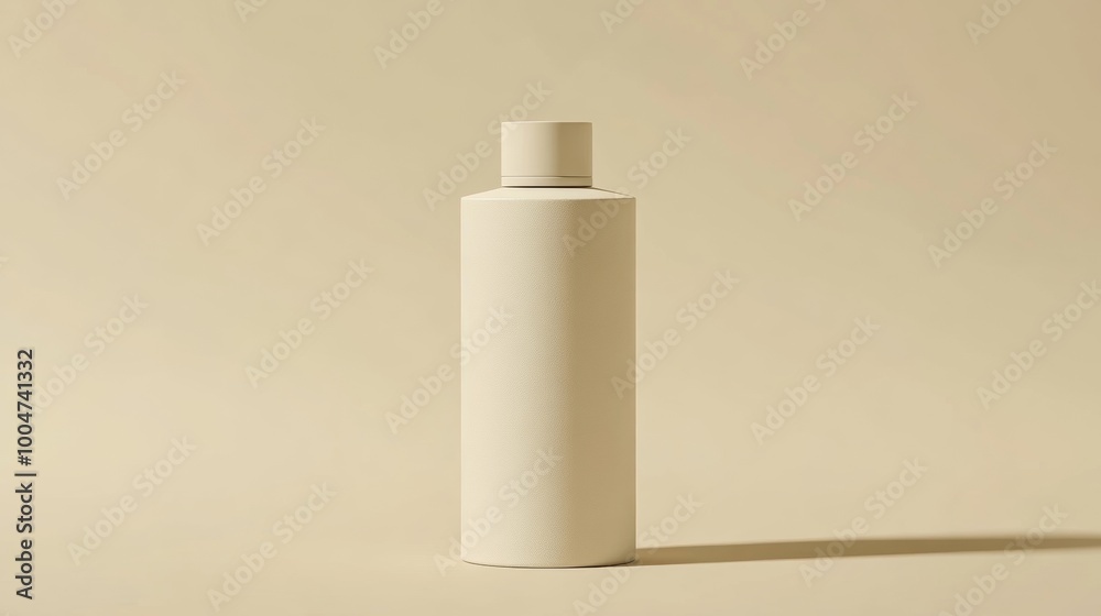 A bottle of lotion is sitting on a tan surface A bottle of lotion is sitting on a tan surface