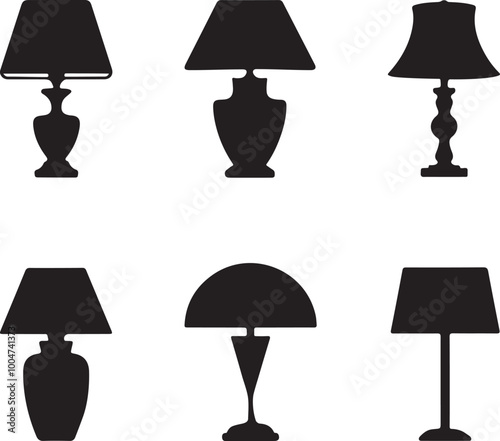 Silhouettes of table lamps isolated on a white background