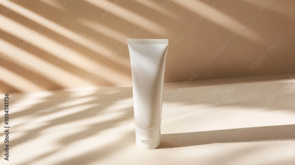 A tube of white cream sits on a table in the sun A tube of white cream sits on a table in the sun