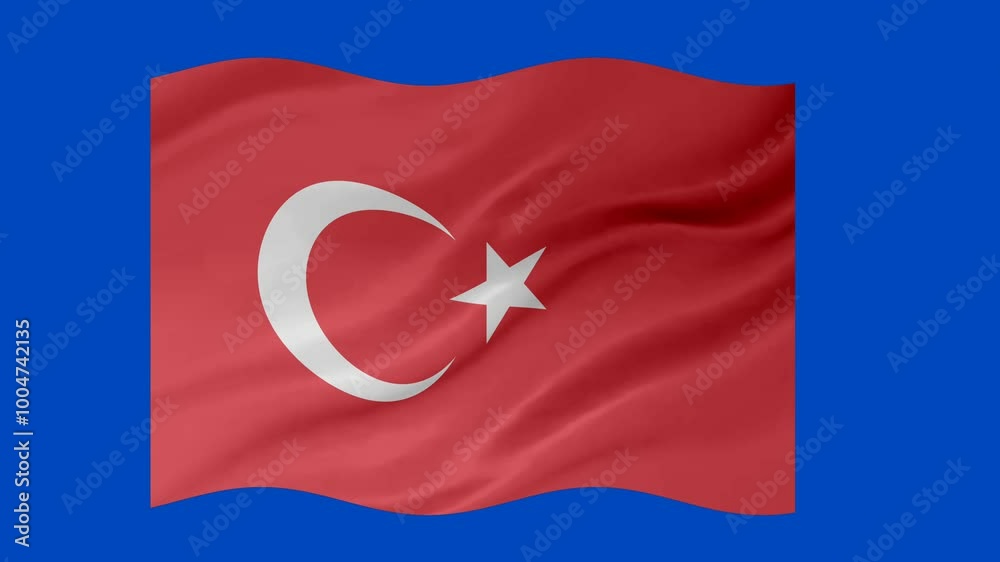 Turkey waving flag with glowing 3d shade isolated on blue background Turkey waving flag with glowing 3d shade isolated on blue background