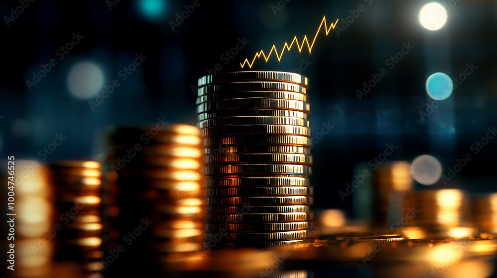 Stacked coins with a rising graph, symbolizing financial growth and investment success. Stacked coins with a rising graph, symbolizing financial growth and investment success.