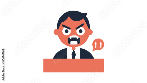 Angry Cartoon Character Swearing at Podium Vector Illustration Representing Frustration and Aggression in Speech and Communication