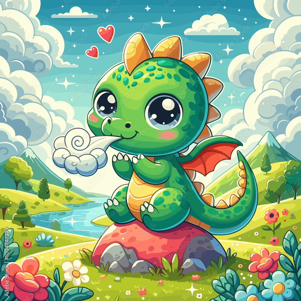 Obraz premium Baby Dragon Flat Vector Illustration Design