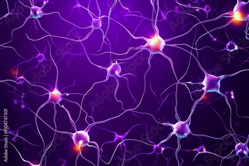 A colorful illustration of neural connections displaying vibrant neuron cells, representing communication, cognition, and intelligence in a complex network style.