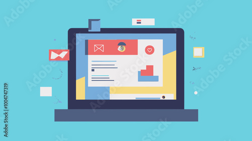 Flat Design Vector Illustration of HTML Email on Laptop Screen for Business Communication and Marketing Concepts, Ideal for Digital Advertising and Web Development