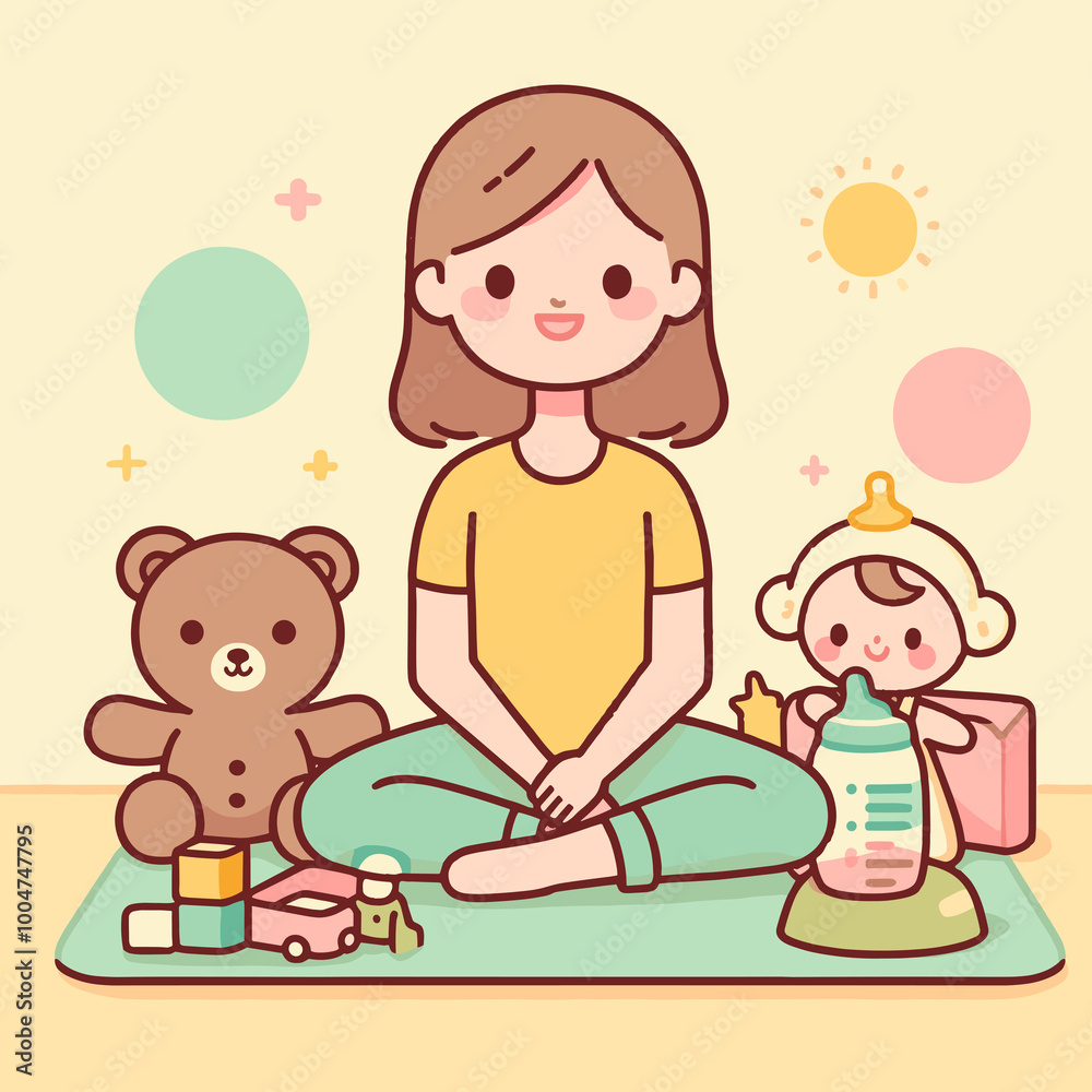 Baby Sitting Flat Vector Illustration Design Baby Sitting Flat Vector Illustration Design