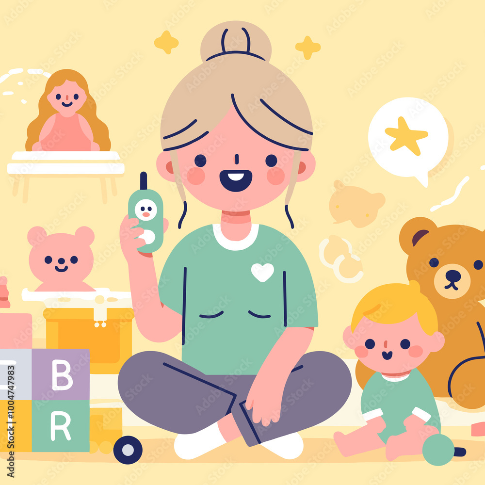 Baby Sitting Flat Vector Illustration Design Baby Sitting Flat Vector Illustration Design