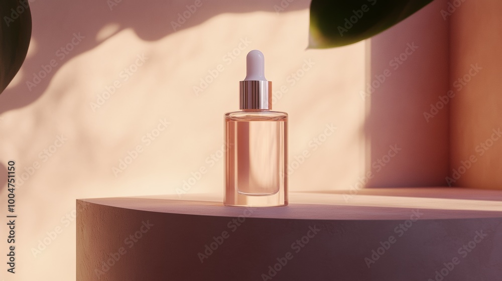 A bottle of perfume is sitting on a pedestal A bottle of perfume is sitting on a pedestal