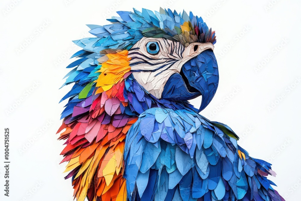 Obraz premium Stunning blue macaw in cubist style made of vibrant fragments and geometric shapes