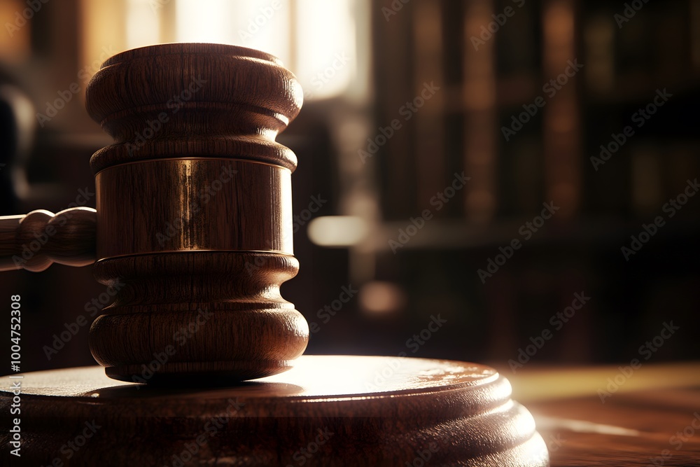 Gavel on a wooden table in a courtroom Gavel on a wooden table in a courtroom