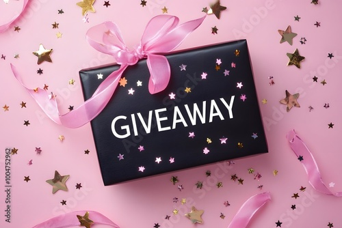 giveaway gift box with pink ribbon and stars