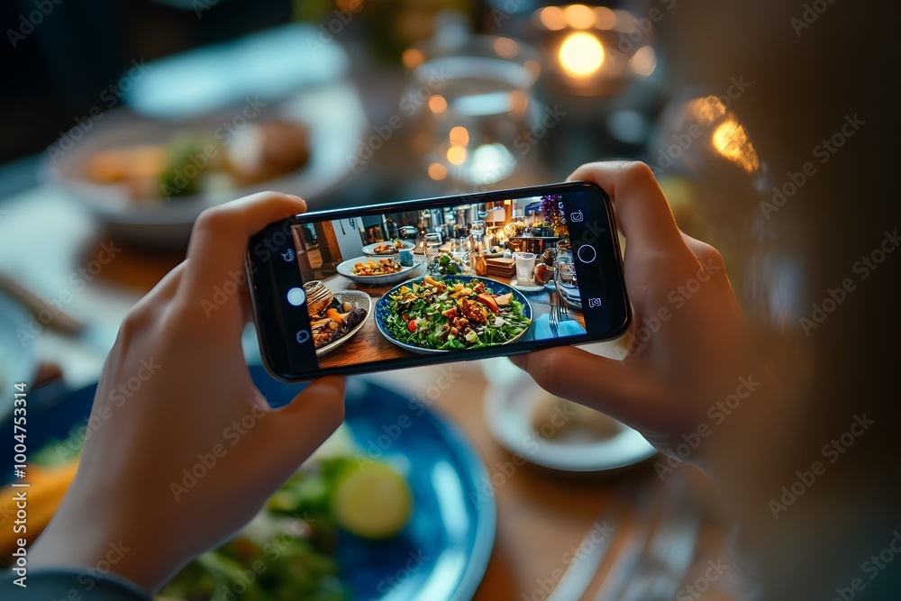 taking a photo of a delicious salad on a restaurant table taking a photo of a delicious salad on a restaurant table