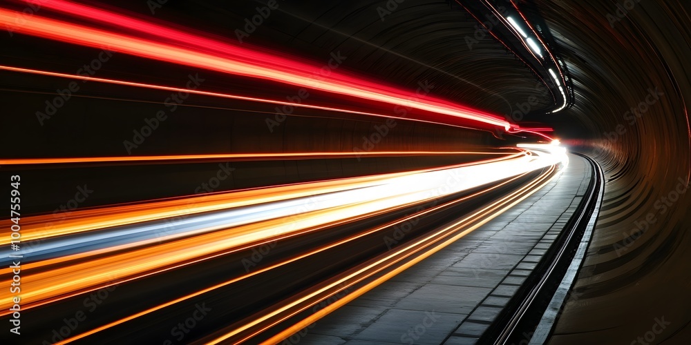 Blurred motion of a speeding train in a dark tunnel Blurred motion of a speeding train in a dark tunnel