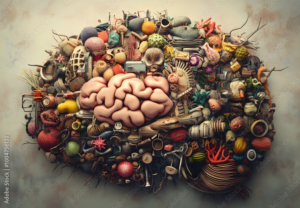 Naklejka premium surreal collage of organic and mechanical elements