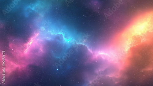 Cosmic scene with luminous pink and blue nebula clouds, scattered stars, and soft gradients, capturing the vastness and mystery of the universe, perfect for space exploration and fantasy visuals.