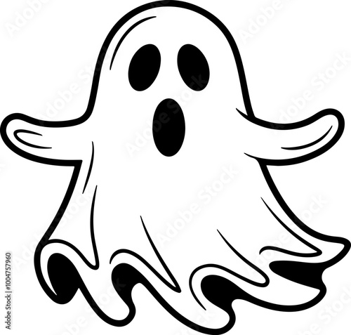 Cartoon ghost with spooky expression and outstretched arms