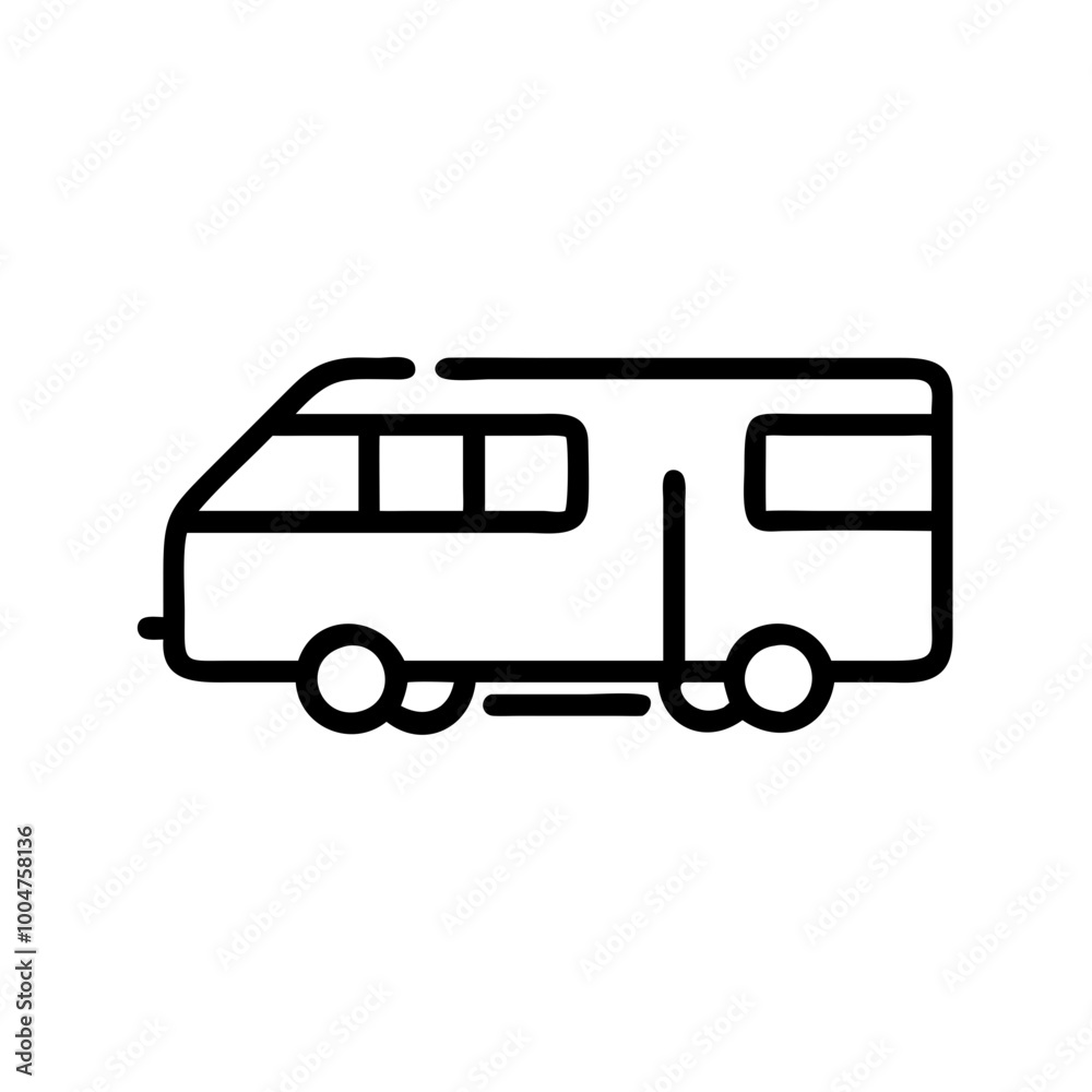 Minimalist transport icon in black and white outline style. Minimalist transport icon in black and white outline style.