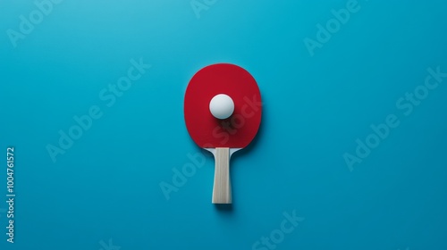 Ping pong paddle and ball on blue background