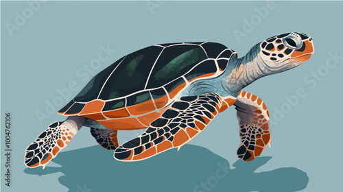 Illustration of a large turtle. Amphibian reptile.