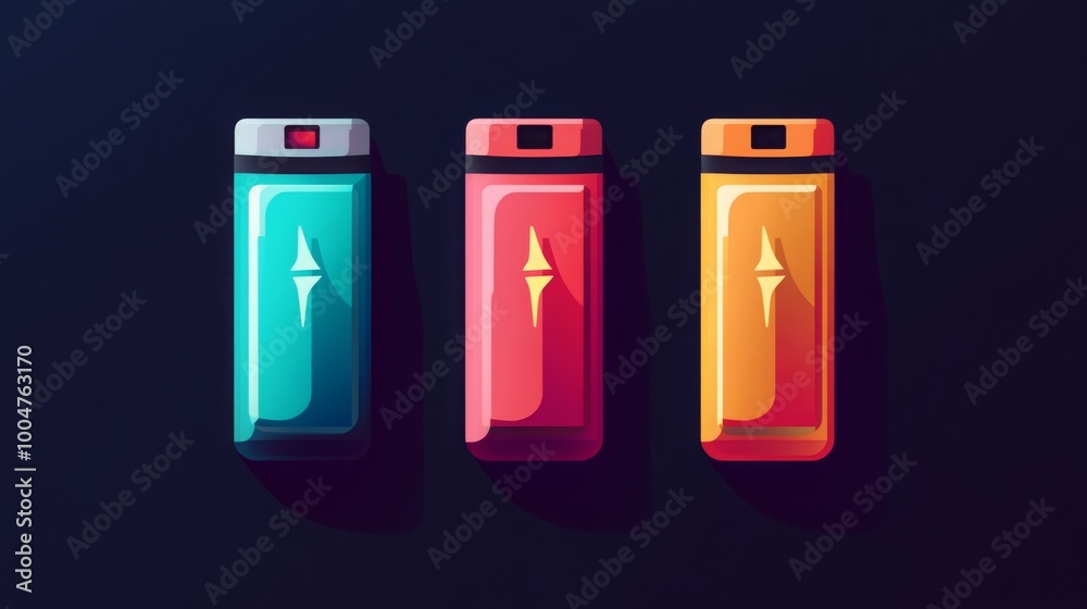 Battery charge level icons showing power from high to low, in different colors. Battery charge level icons showing power from high to low, in different colors.