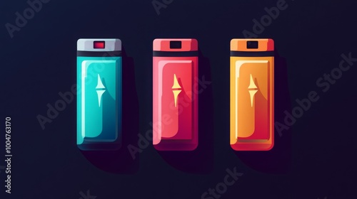 Battery charge level icons showing power from high to low, in different colors. 