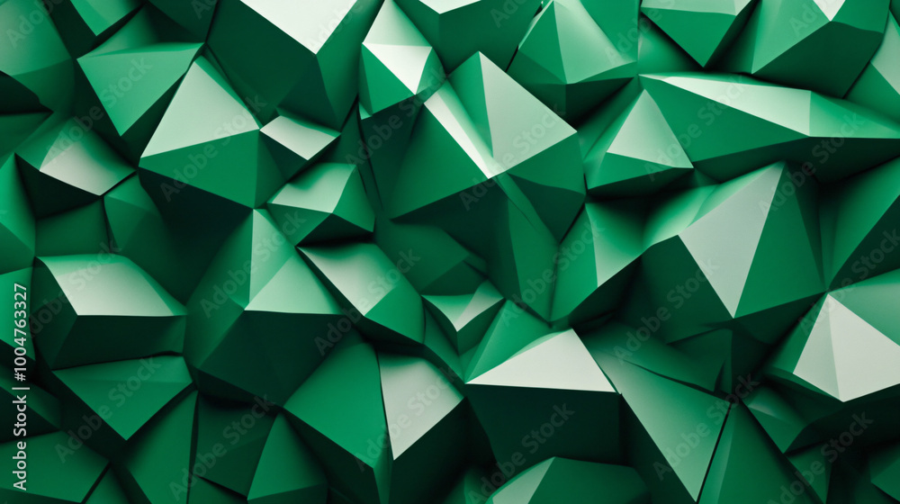 A design of overlapping green polygons with a 3D effect. A design of overlapping green polygons with a 3D effect.