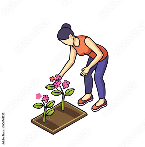 Woman gardening vector