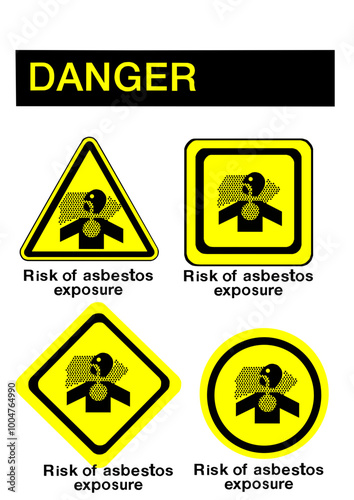 Cartel general de peligro de exposición a asbesto en la industria con leyenda de Danger. 