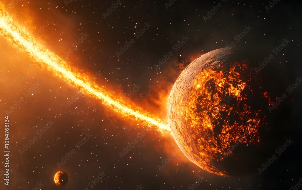 Obraz premium Fiery celestial bodies in the cosmos