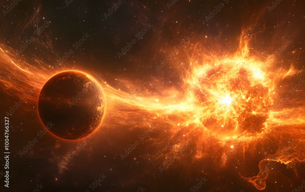 Obraz premium Fiery cosmic explosion in deep space