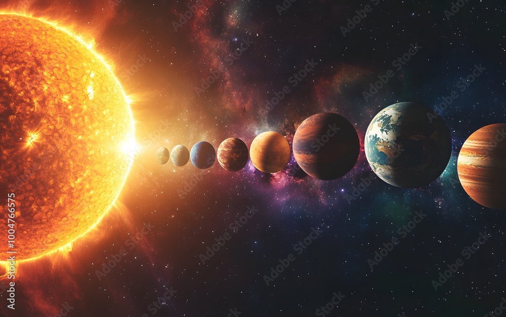 Obraz premium Planets of the solar system orbiting the sun