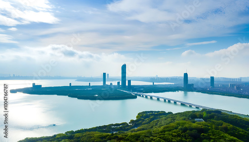 Blend of urban landscape and natural beauty of Wuxi Taihu Lake photo