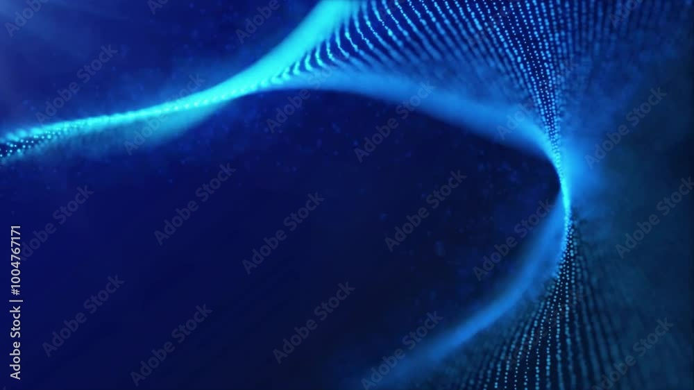 Loop features animated technology based shapes, connected white lines and blurry dots on a blue background.