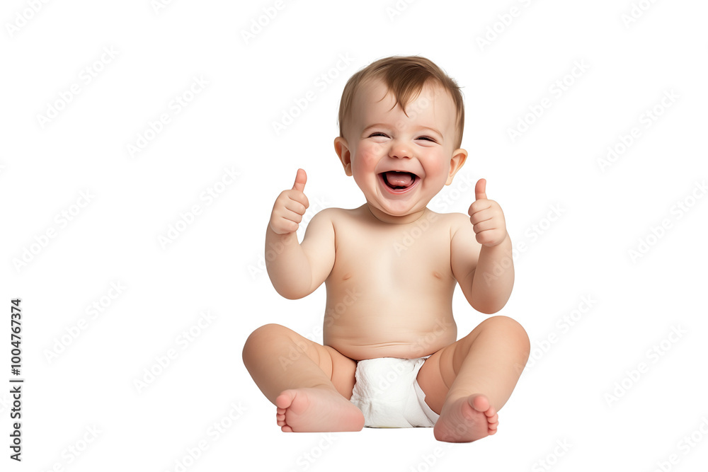 Laughing Baby Giving Thumbs Up in Diaper. Generative ai Laughing Baby Giving Thumbs Up in Diaper. Generative ai