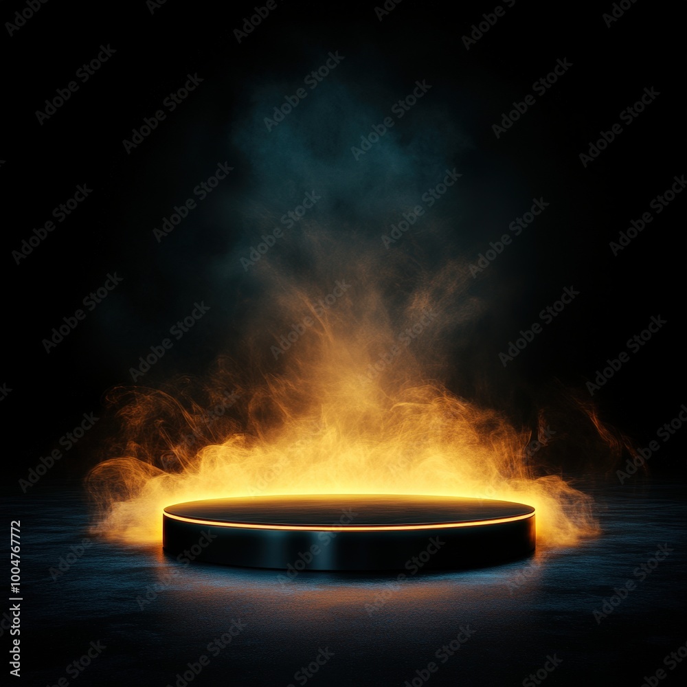 Glowing Round Platform in Smoke and Fog. Glowing Round Platform in Smoke and Fog.