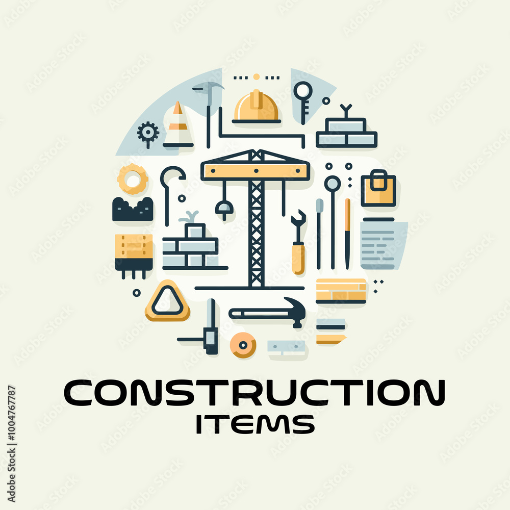 Naklejka premium Construction Tools Flat Vector Illustration Design