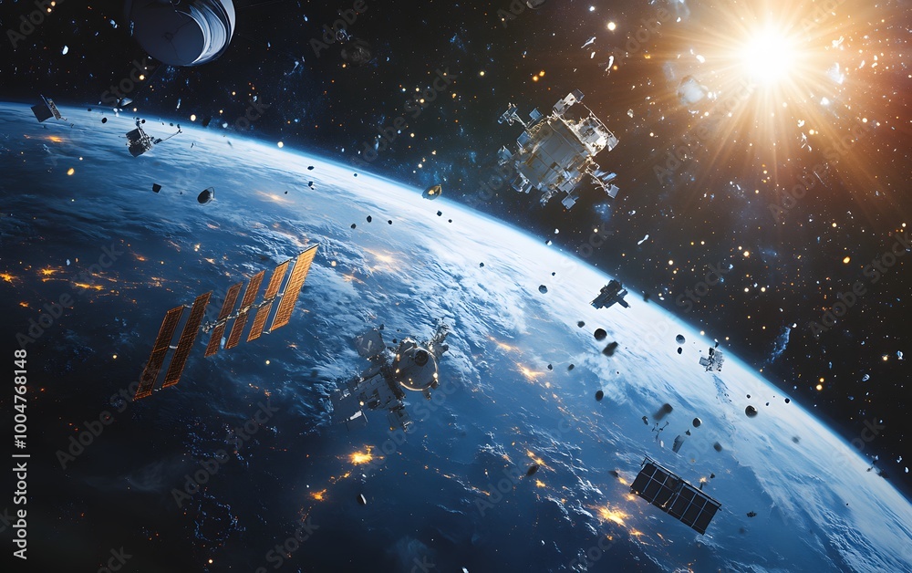 Satellite and space debris orbiting the earth Satellite and space debris orbiting the earth