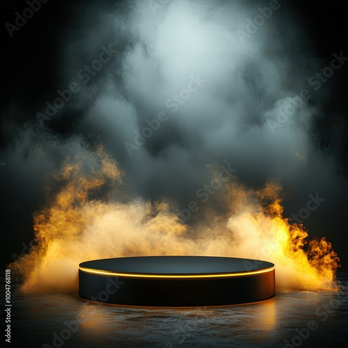 Wallpaper Mural Black Pedestal with Yellow Smoke and Glowing Light. Torontodigital.ca