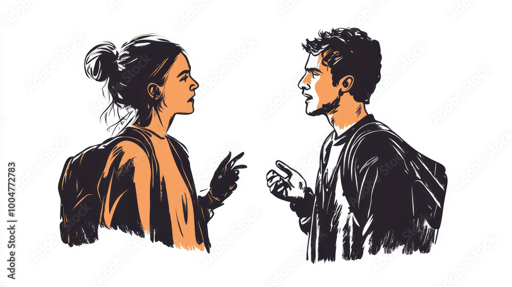 Dark Green hand drawn illustration of 2 people having conversation Dark Green hand drawn illustration of 2 people having conversation