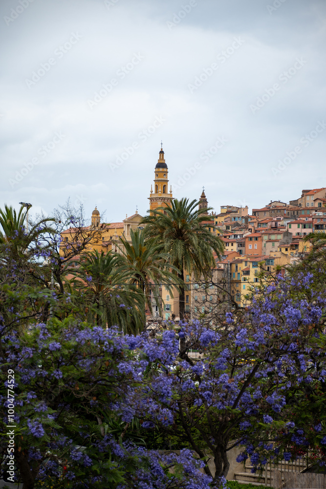 View on French Riviera, colorful Menton old city and marina on blue Mediterranean Sea near French-Italian border, travel destination, panoramic view from above View on French Riviera, colorful Menton old city and marina on blue Mediterranean Sea near French-Italian border, travel destination, panoramic view from above