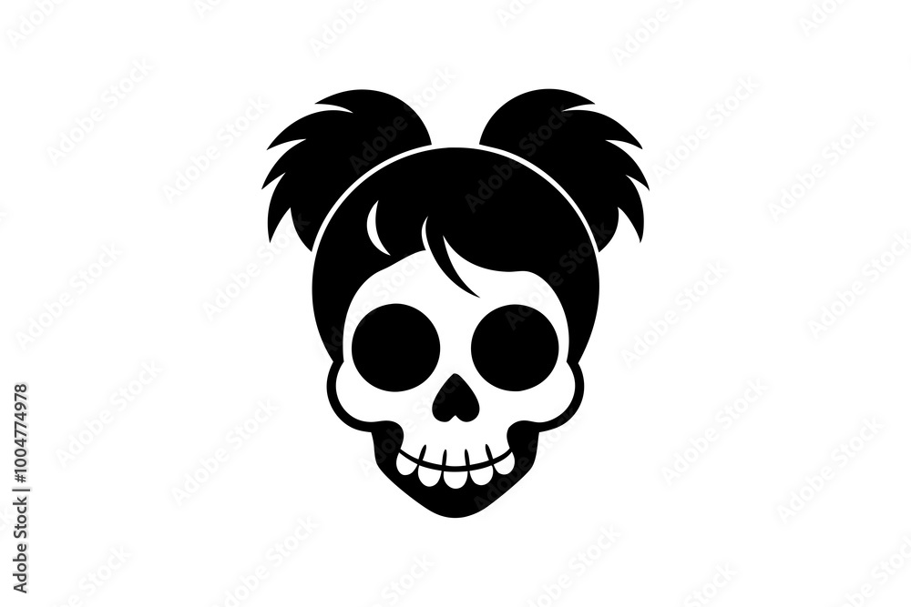 Fototapeta premium Flat isolated messy bun skull. Halloween skull illustration vector.