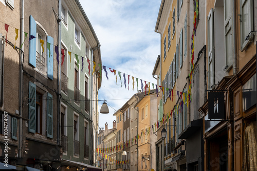 Fototapeta Naklejka Na Ścianę i Meble -  Streets and colourful houses of old part of Sisteron historical town in Alpes-de-Haute-Provence, France